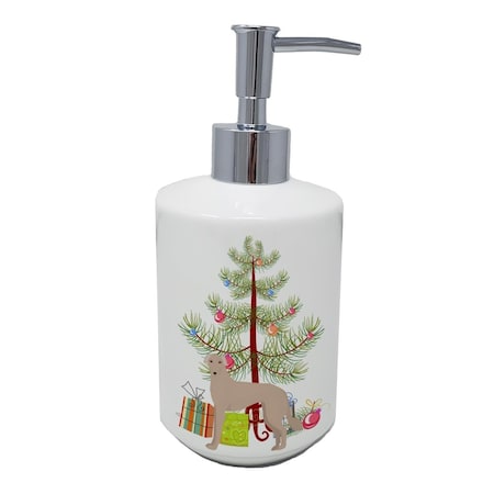Carolines Treasures 7 x 3.5 in. Tan Longdog Christmas Tree Ceramic Soap Dispenser CK3848SOAP